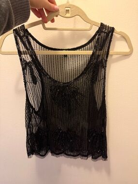 Black Beaded Sheer Tank Top - Black